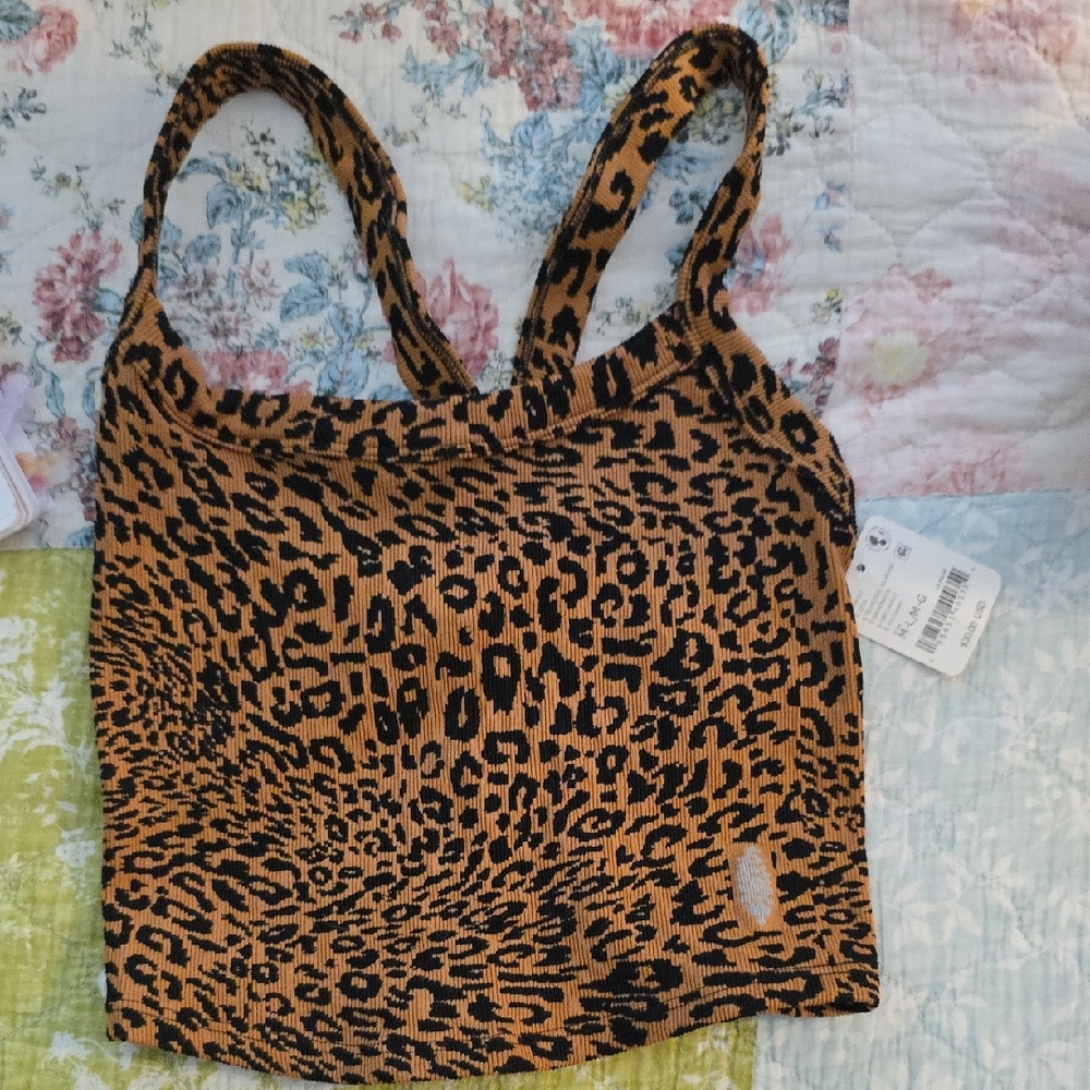 FP Movement by Free People Leopard Print Tank Top - Black and Tan